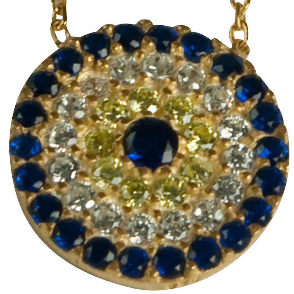 Evil Eye Round Pendant Necklace, Sterling Silver (.925) & 14kt Gold